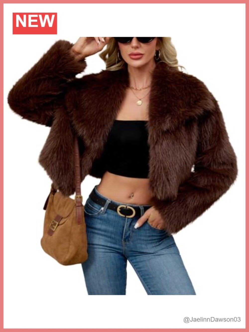 Women's Lapel Faux Fur Cropped Coat Fluffy Long Sleeve Open Front Winter Jacket